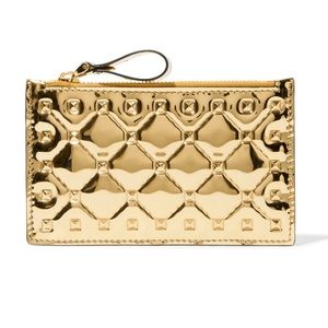 Valentino Rockstud gold leather cardholder
